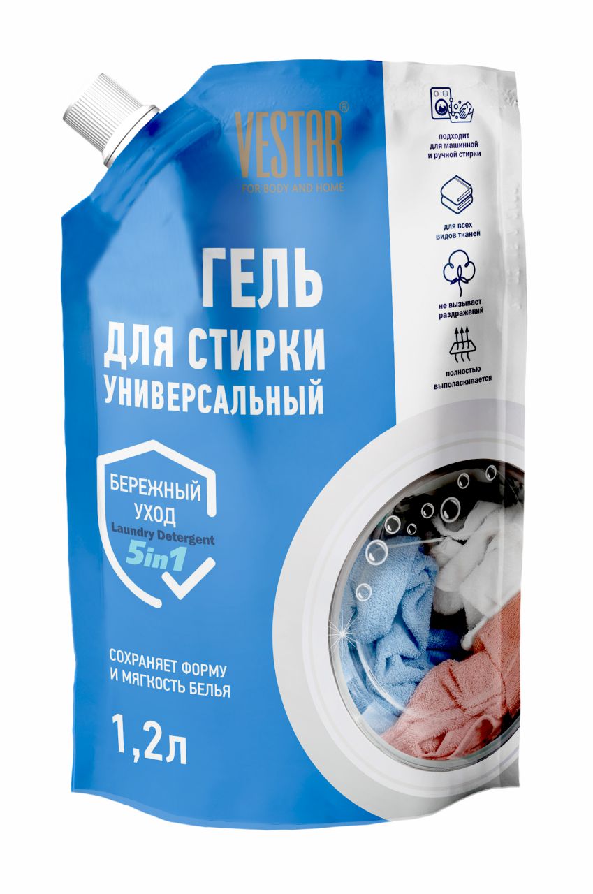 VESTAR Гель для стирки Универсальный 5 в 1, дой-пак 1200мл