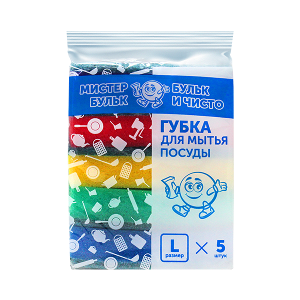 Губка для мытья посуды L 5 шт