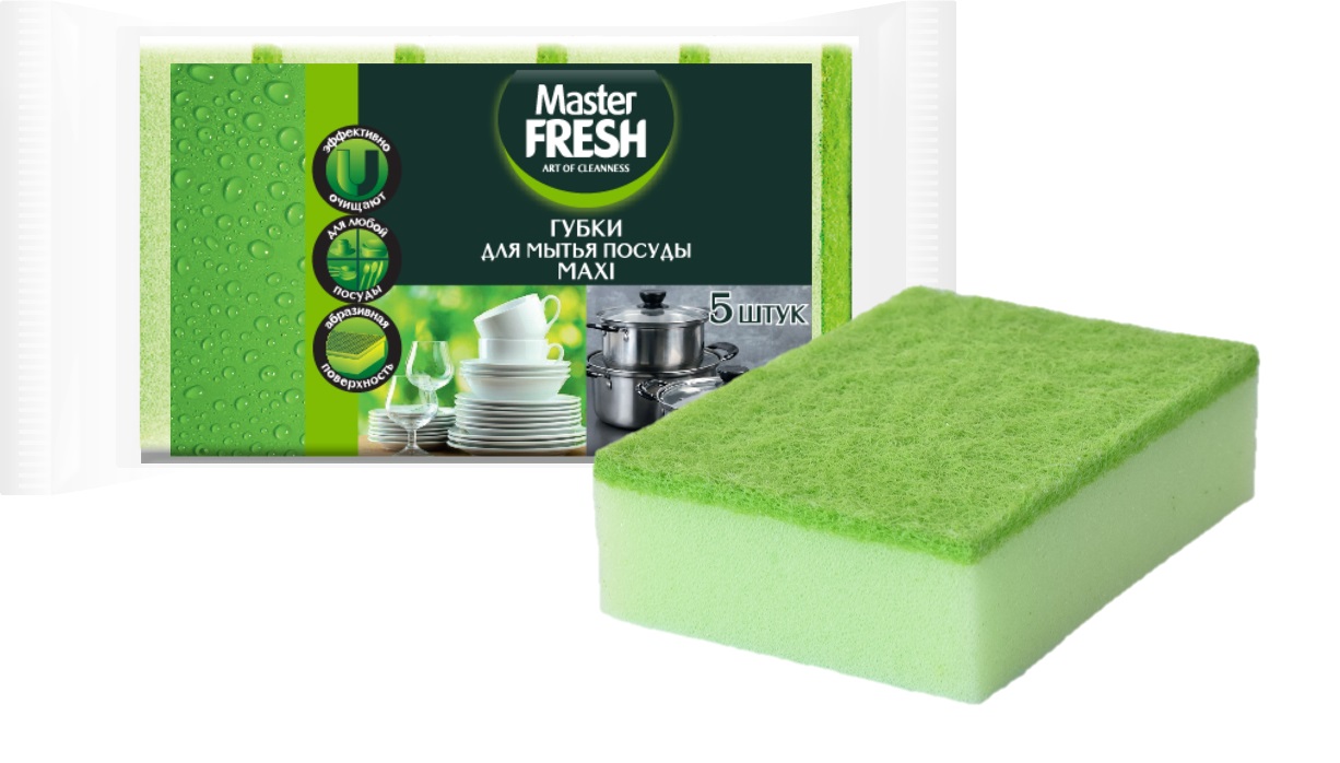 Мастер Фреш Губки для мытья посуды MAXI, 5шт