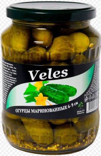 Огурцы маринованные целые 6-9см ТМ "Veles", 700г  РФ