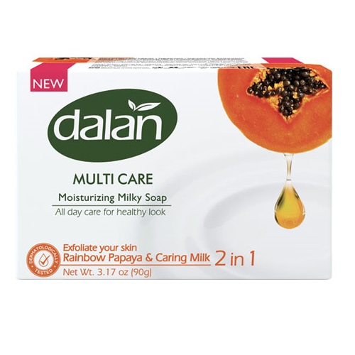Мыло туалетное увлажняющее твердое Dalan Multi Care Солнечная папайя и молоко. 2 в 1, 90 г