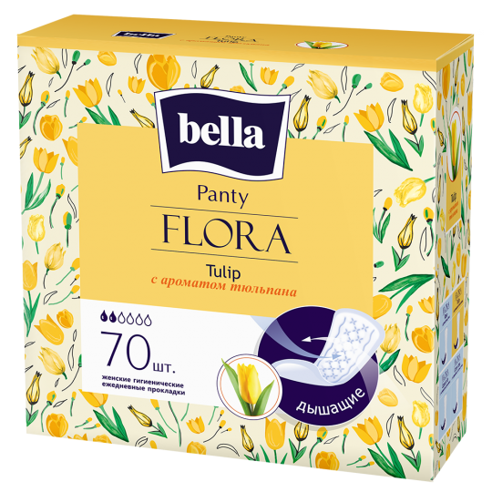Bella Panty FLORA Tulip Прокладки женские гигиенические ежедневные с ароматом тюльпана 70 шт