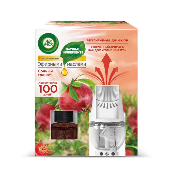 Диффузер аромамасел AirWick в комплекте со сменным флаконом + аромамасло AirWick Сочный гранат, 1 шт. + 9 мл
