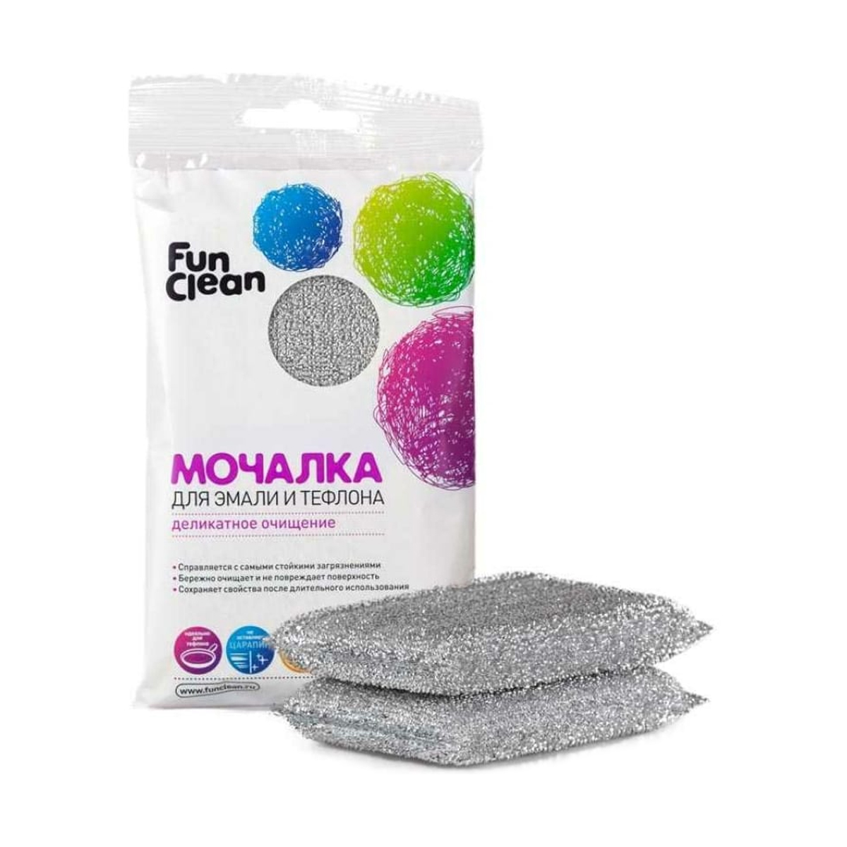 Мочалка для эмали и тефлона Fun Clean в фольгированной оплетке, 2шт.