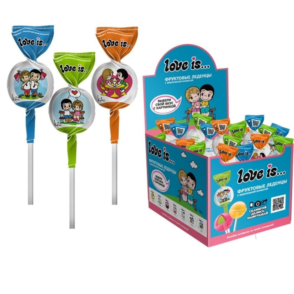 Карамель леденцовая Love is с начинкой микс вкусов 17,5г