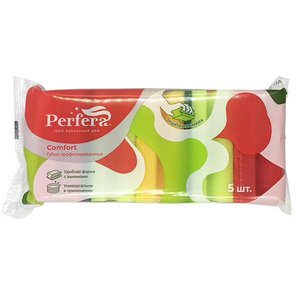 Губка для мытья посуды COMFORT профилированные, 5 шт