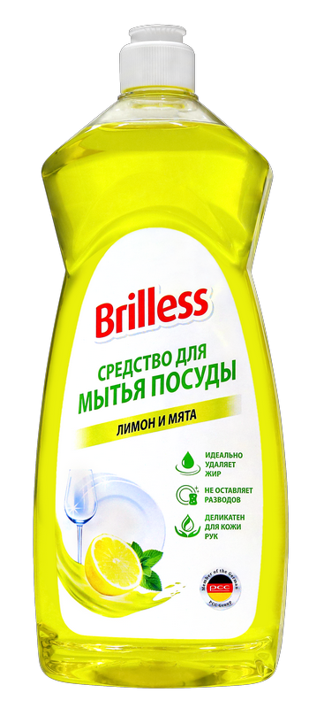Средство для мытья посуды "Brilless" Лимон и мята, 1л