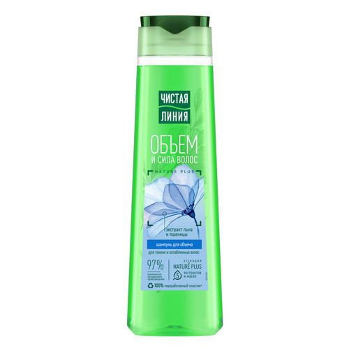 Шампунь ЧИСТАЯ ЛИНИЯ Объём и сила на отваре льна и целебных трав с экстрактом ростков пшеницы, 400 мл