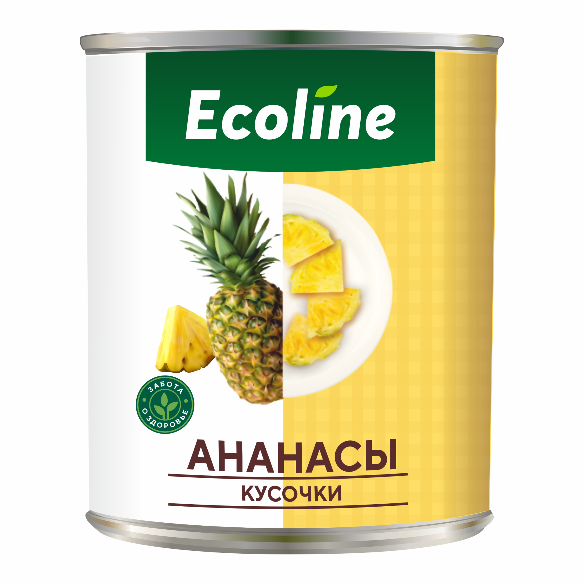 Ананасы кусочки «Ecoline» new, конс. стер. в легком сиропе, ж/б 565 г, Вьетнам (12)