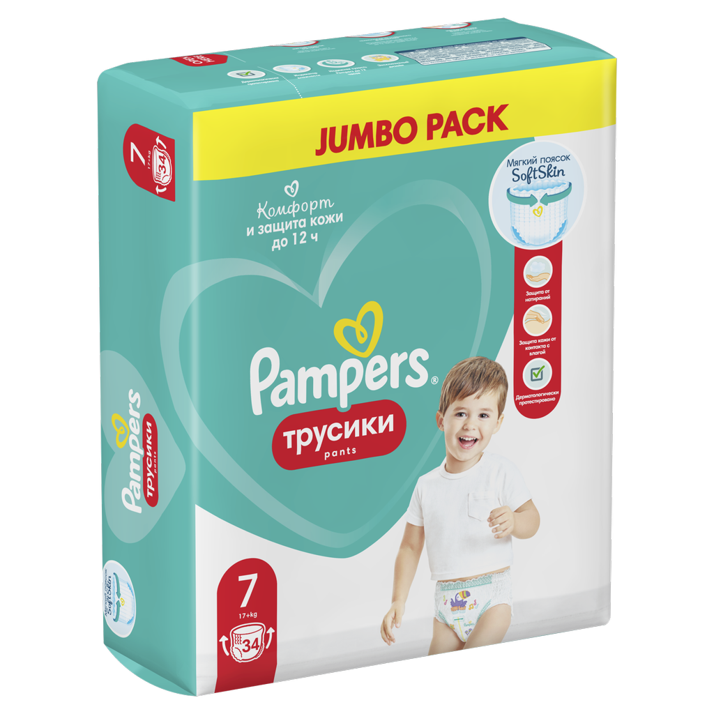 Подгузники-трусики Pampers Pants для малышей 17+ кг, 7 размер, 34 шт