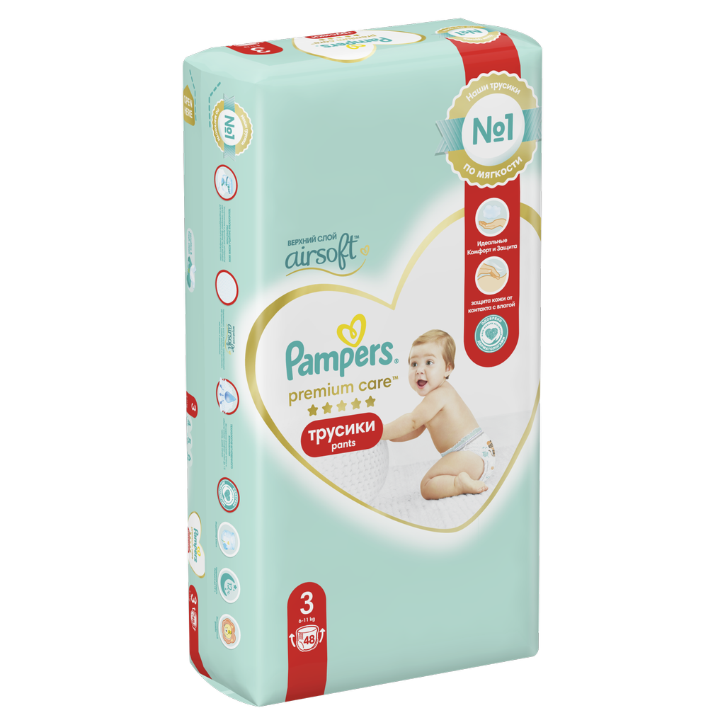 Подгузники-трусики Pampers Premium Care для малышей 6-11 кг, 3 размер, 48 шт