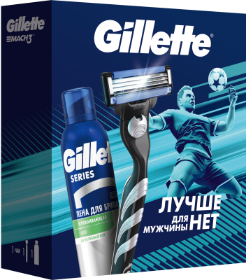 Мужской набор Gillette с бритвой Gillette Mach3 и успокаивающей пеной для бритья Gillette Series 200 мл