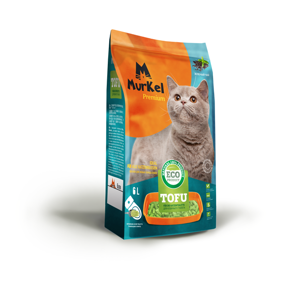 Наполнитель для кошачьего туалета Murkel 6 л натуральный TOFU Зеленый чай  2,6 кг