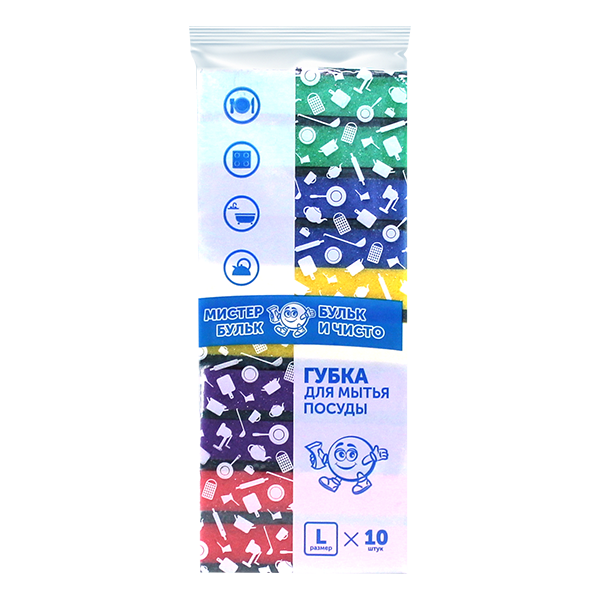 Губка для мытья посуды L 10 шт