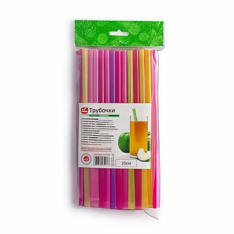 Трубочки для напитков GRIFON цветные 50 шт. в уп, 20 см, ф5 мм +стриплента /50/10/1-50