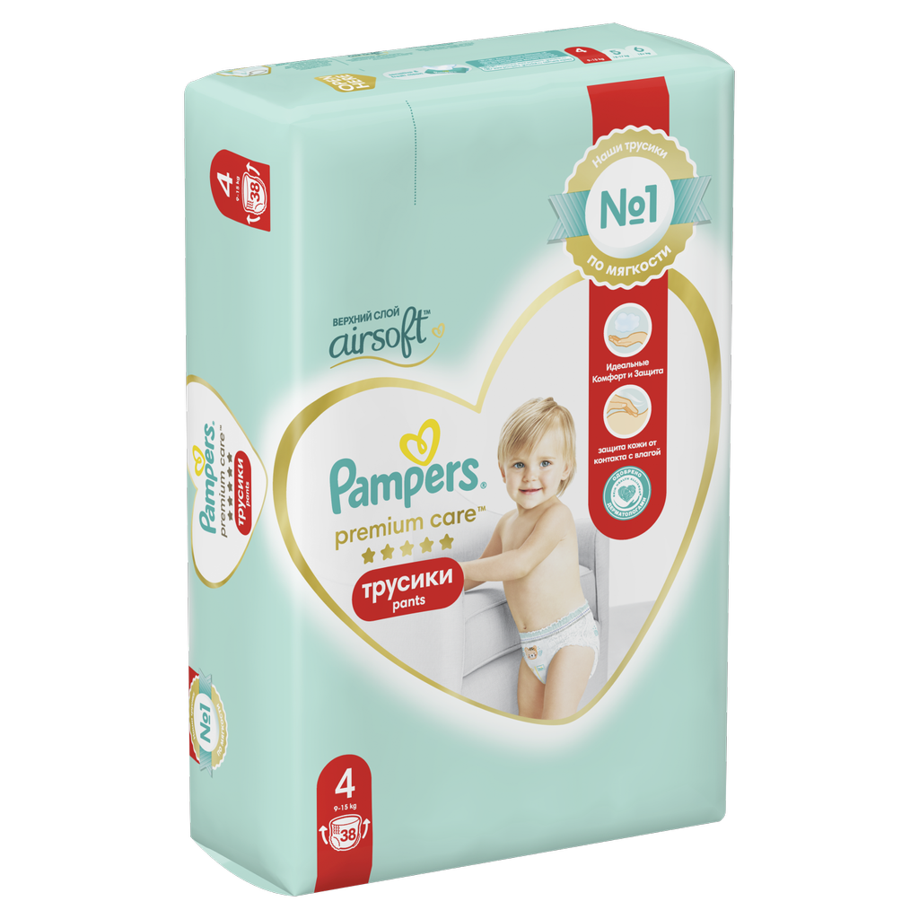 Подгузники-трусики Pampers Premium Care для малышей 9-15 кг, 4 размер, 38 шт