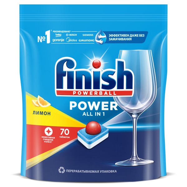 Таблетки для посудомоечных машин FINISH Power Лимон 70 шт