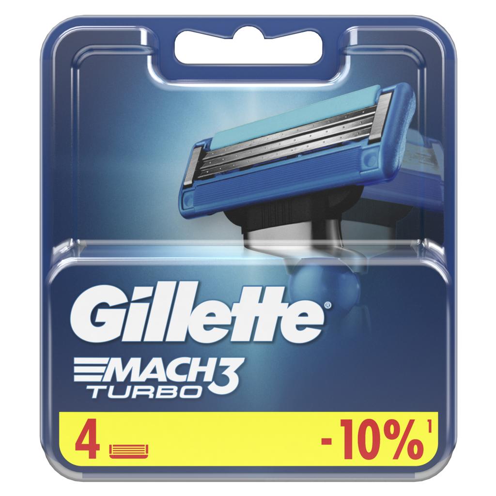 Сменные Кассеты Gillette Mach3 Turbo, 4 шт, с 3 лезвиями