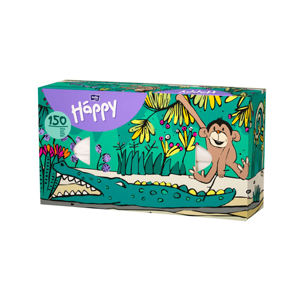 Bella Baby Happy Салфетки бумажные универсальные двухслойные 150 шт. (звери)