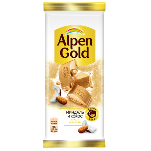 Шоколад молочный Alpen Gold Миндаль кокос Белый, 85 г
