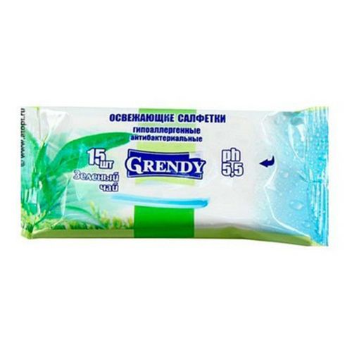 GRENDY салфетки влажные "Зелёный чай"*15