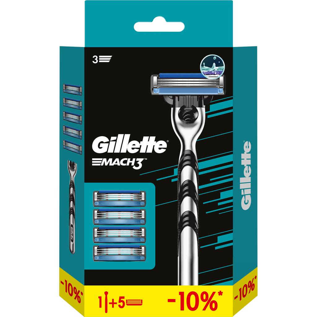 Мужская Бритва Gillette Mach3, 5 кассет, с 3 лезвиями