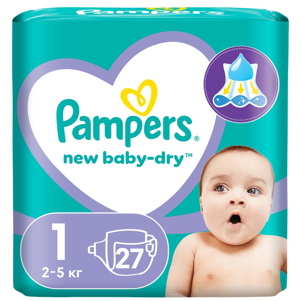Подгузники Pampers New Baby-Dry для новорожденных 2-5 кг, 1 размер, 27 шт