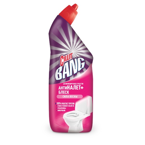 Средство для туалета дезинфицирующее Анти налёт + Блеск Сила весны CILLIT BANG, 750 мл