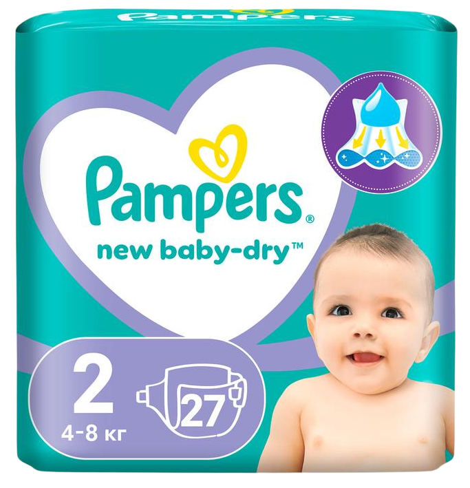 Подгузники Pampers New Baby-Dry для новорожденных 4-8 кг, 2 размер, 27 шт