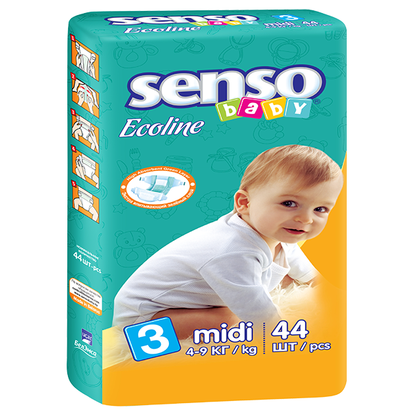 Подгузники для детей "senso baby" Ecoline Midi 3- 44 шт.
