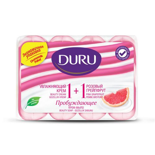 Мыло туалетное экопак Duru 1+1  Крем + РОЗ. Грейпфрут, 4*80гр