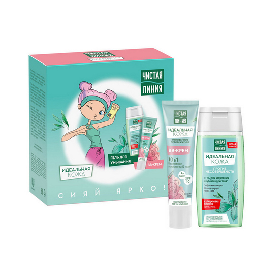 Набор подарочный ЧИСТАЯ ЛИНИЯ Идеальная кожа (ВВ-крем 10 в 1 40 мл + Гель для умывания глубокого действия, 100 мл)