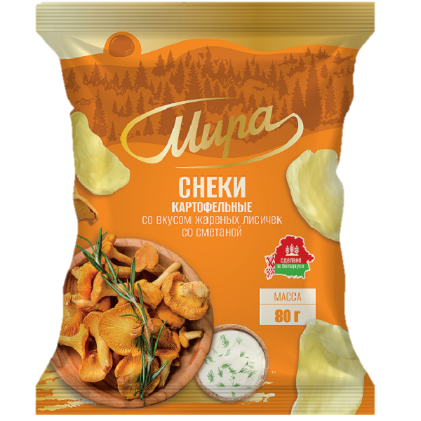 Снеки картофельные "Мира" со вкусом жареных лисичек со сметаной, 80 г