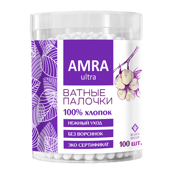 AMRA Ватные палочки (цилиндр) 100 штук
