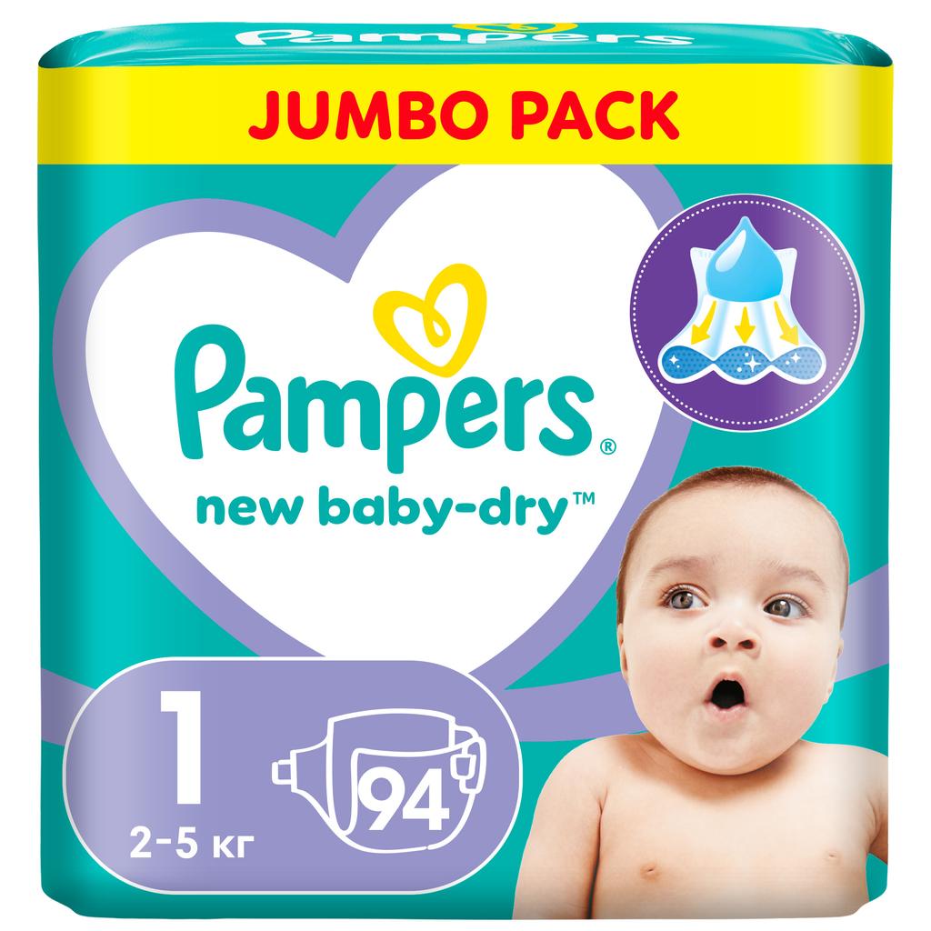 Подгузники Pampers New Baby-Dry для новорожденных 2-5 кг, 1 размер, 94 шт