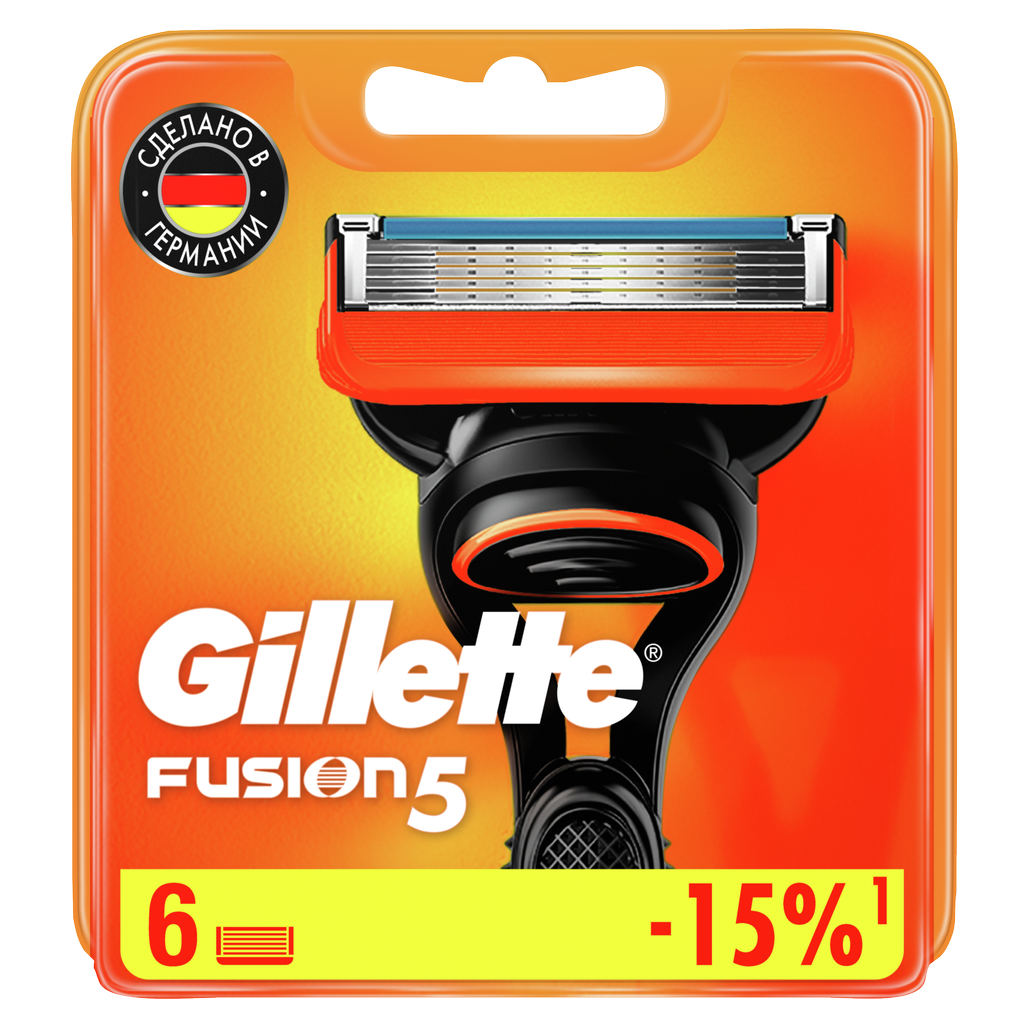Сменные Кассеты Gillette Fusion5, 6 шт, с 5 лезвиями
