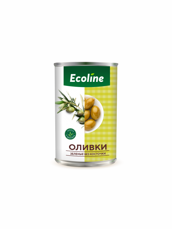 Оливки зеленые без косточки «Ecoline» new, ж/б 280 г, Испания (12)