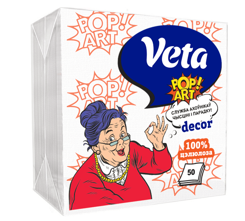 Салфетки бумажные неокрашенные с рисунком "Veta Pop Art Decor",  по 50шт. в упаковке