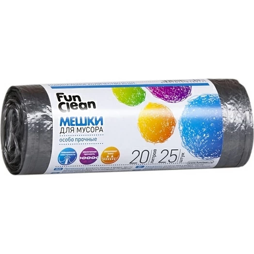 Мешки для мусора Fun Clean "Особо прочные" /20л*25шт./ черные, ролик