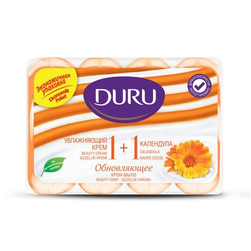 Мыло туалетное экопак Duru 1+1  Крем + Календула, 4*80гр