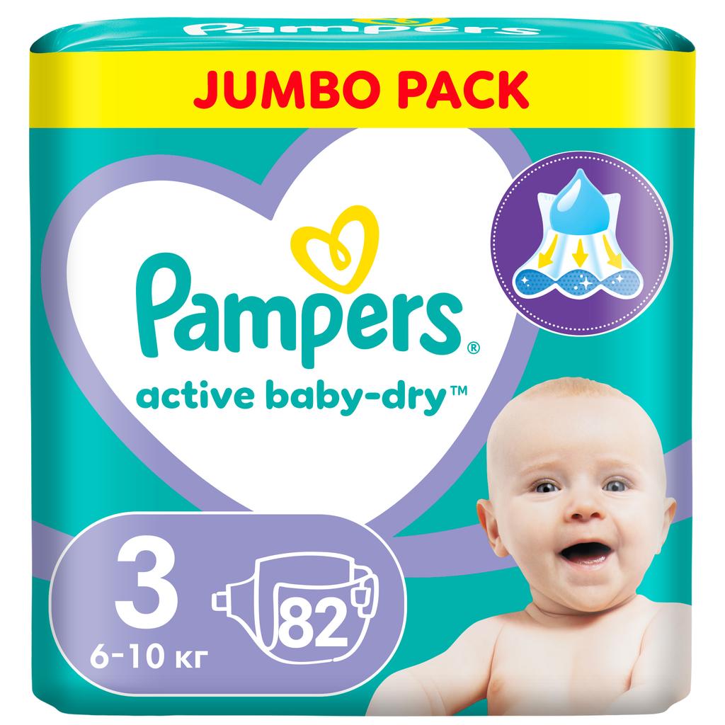 Подгузники Pampers Active Baby-Dry для малышей 6-10 кг, 3 размер, 82 шт