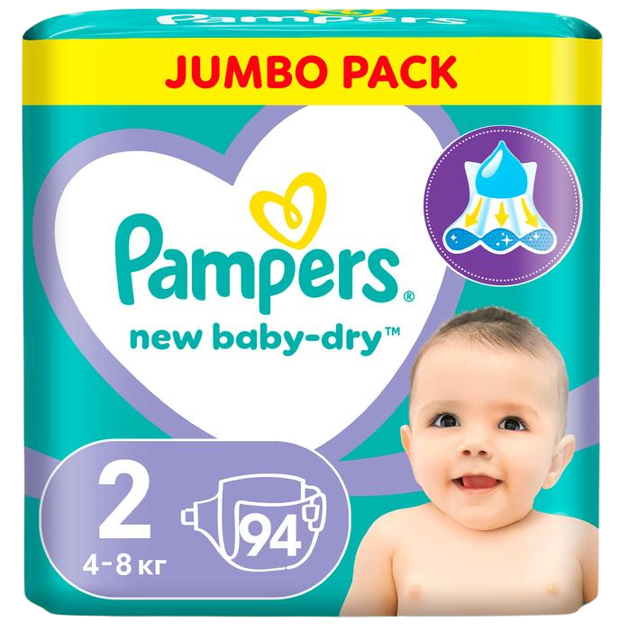 Подгузники Pampers New Baby-Dry для новорожденных 4-8 кг, 2 размер, 94 шт