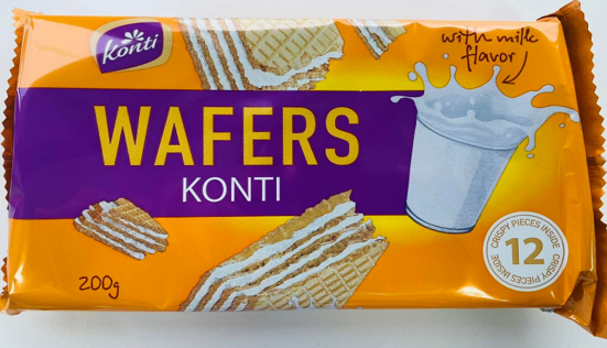 Вафли  KONTI  со вкусом молока фас. 200г (24шт) 