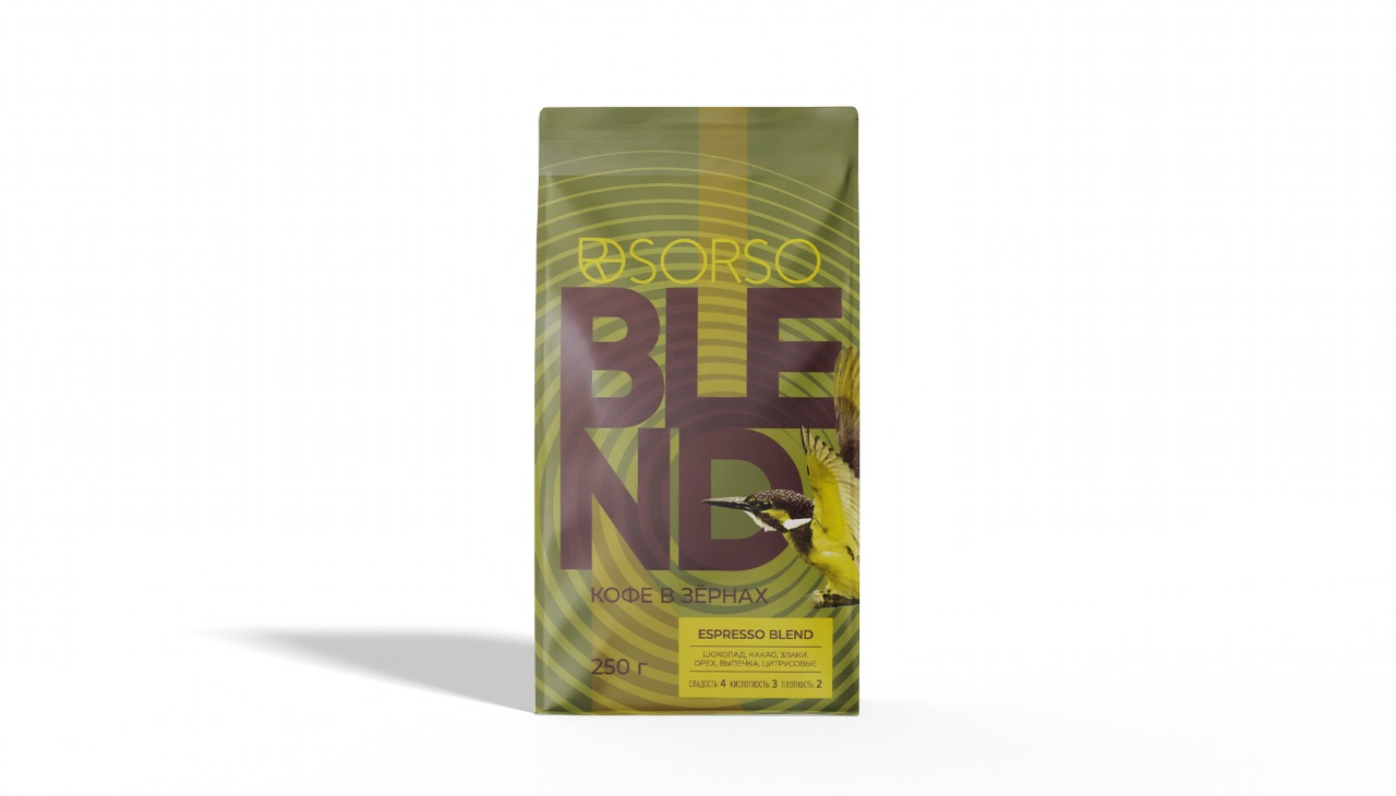 Кофе натуральный жареный в зернах Espresso Blend SORSO 250 Г (90%/10%)