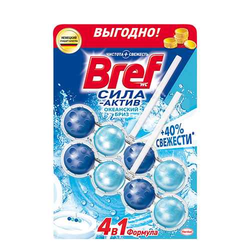 Средство чистящее для унитаза Bref Сила-Актив Океанский Бриз, 2 шт по 50 г