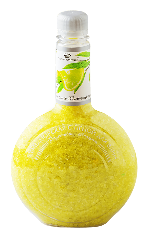 Соль морская  д/ванн "Фруктовое ассорти"  лимон и зеленый чай  (банка), 550г