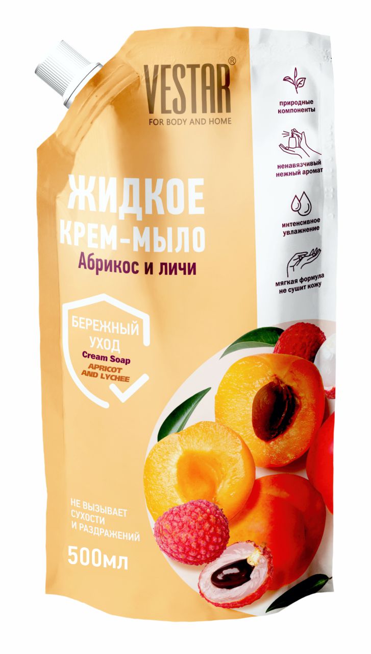 VESTAR Жидкое крем-мыло Абрикос и личи, дой-пак 500мл