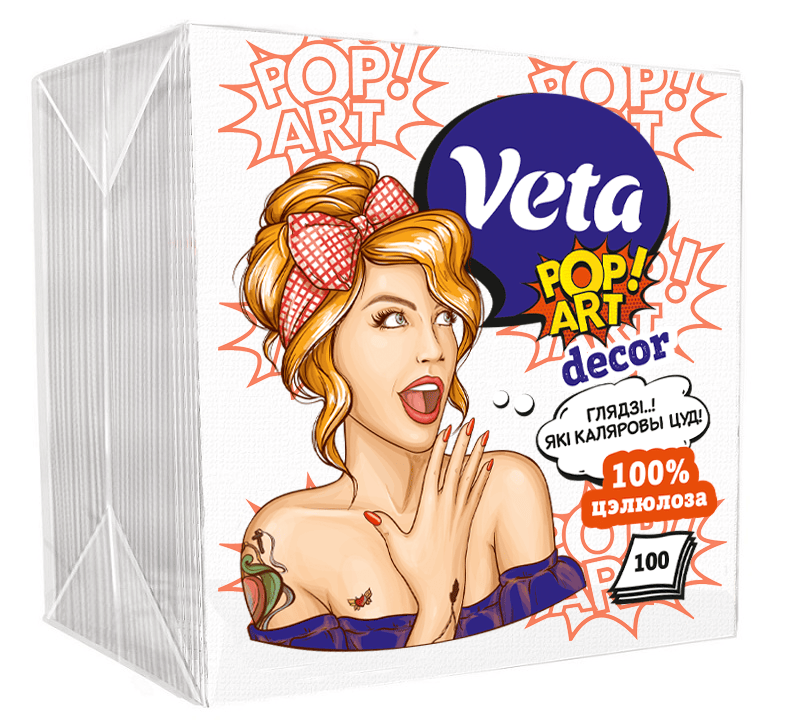 Салфетки бумажные неокрашенные с рисунком «Veta Pop Art Decor», по 100 шт в упаковке