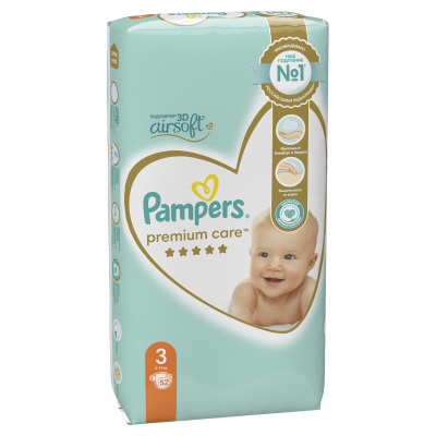 Подгузники Pampers Premium Care для малышей 6-10 кг, 3 размер, 52 шт