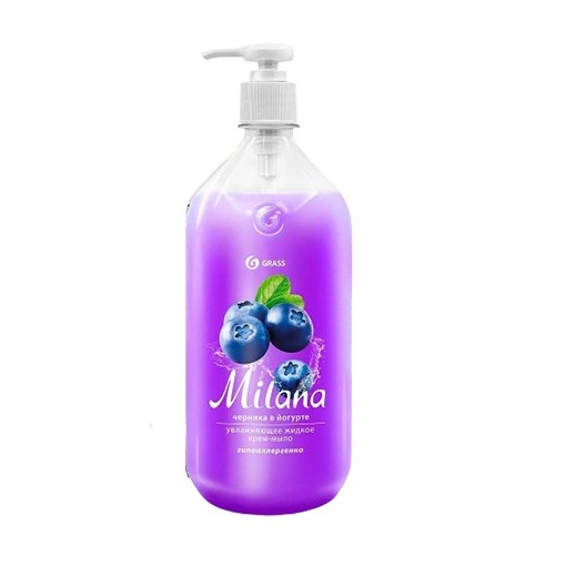 ГРАСС Жидкое Крем-мыло Milana 1000мл Черника в Йогурте С дозатором 